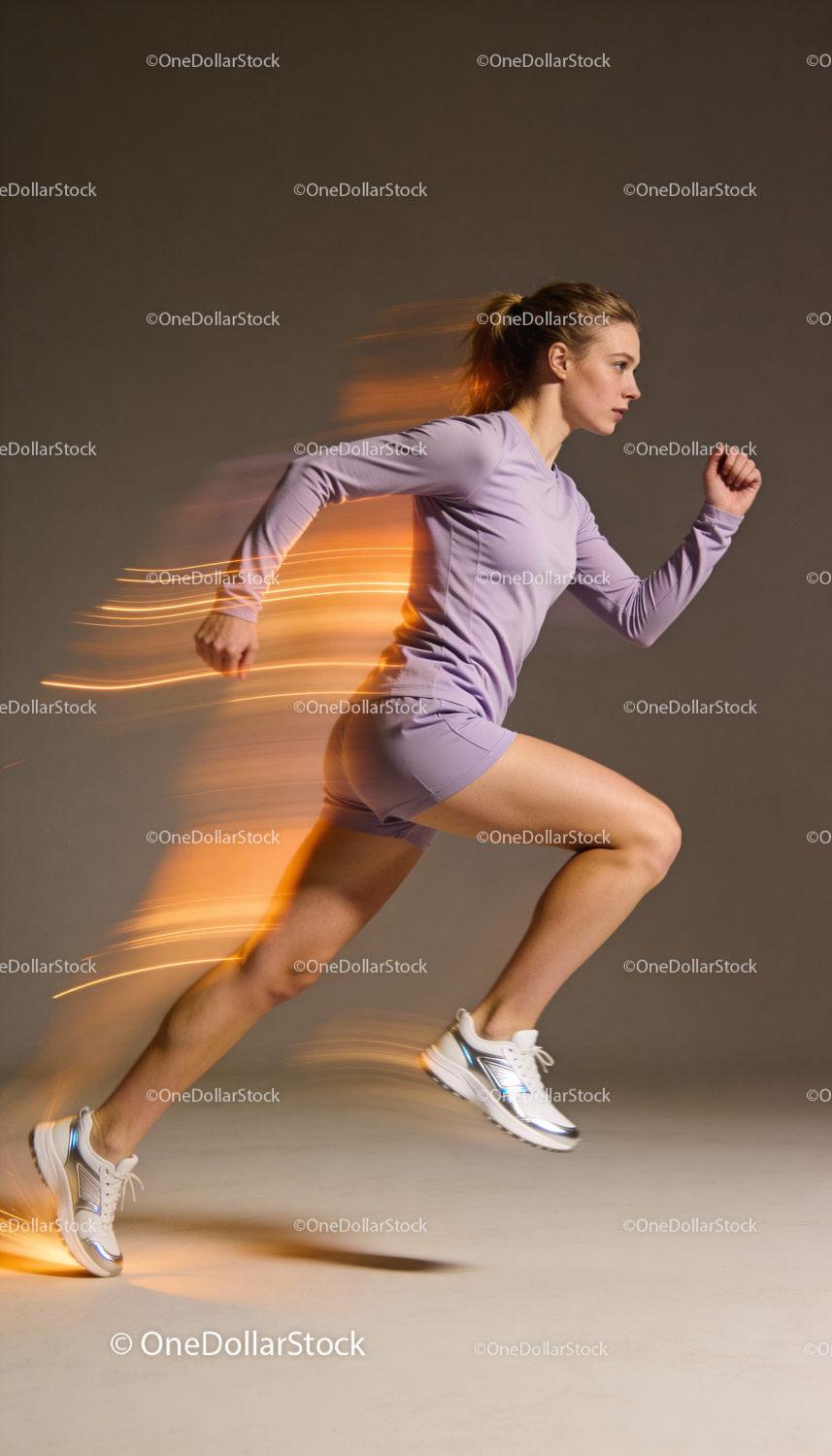 Athletic woman sprinting with dynamic motion blur effect