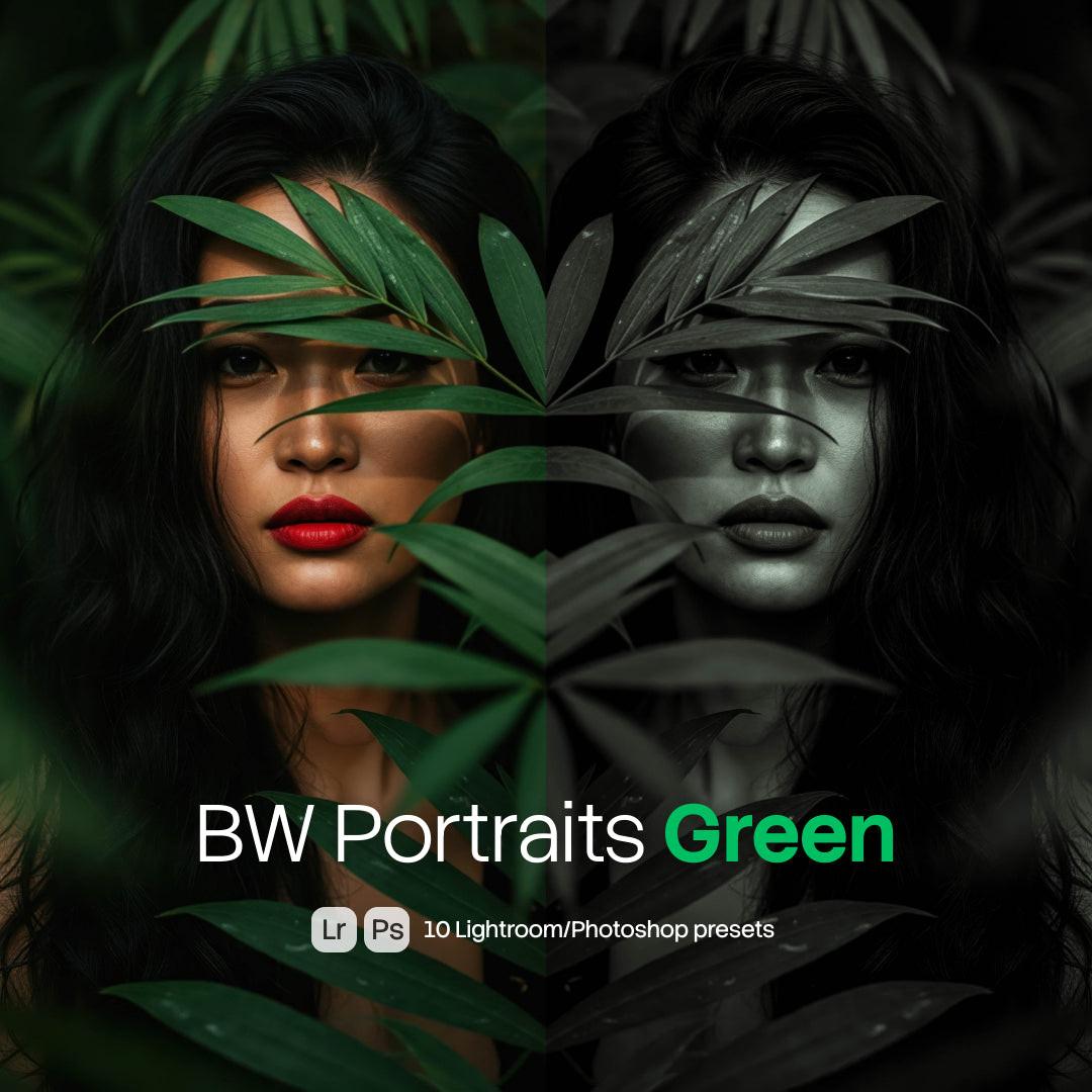 BW Portraits Green Lightroom presets cover preview