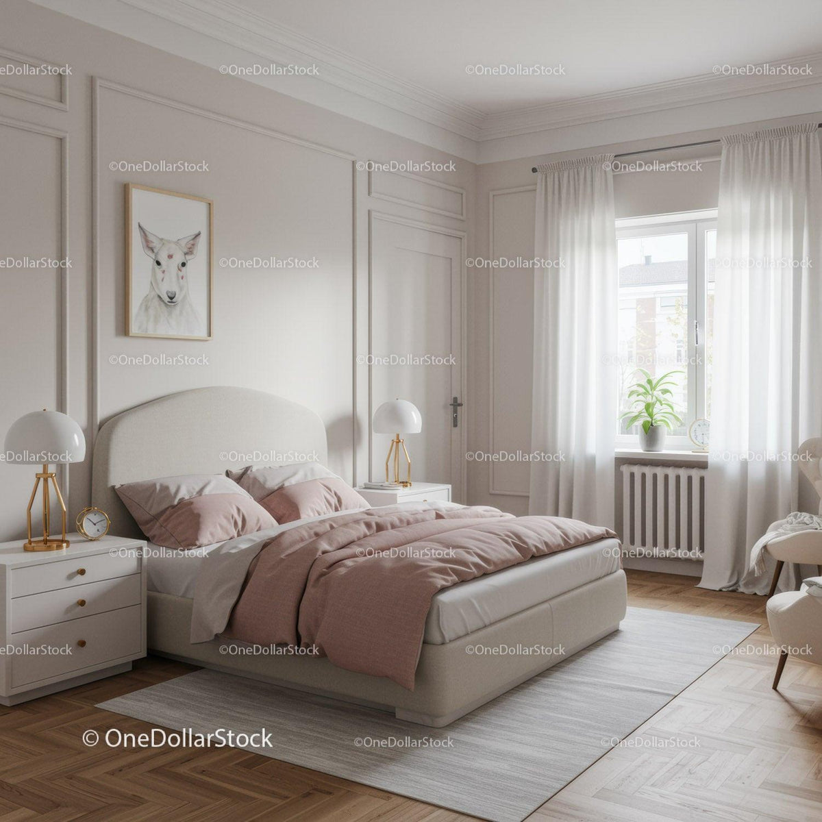 Elegant Bedroom with Pink Bedding and Natural Light