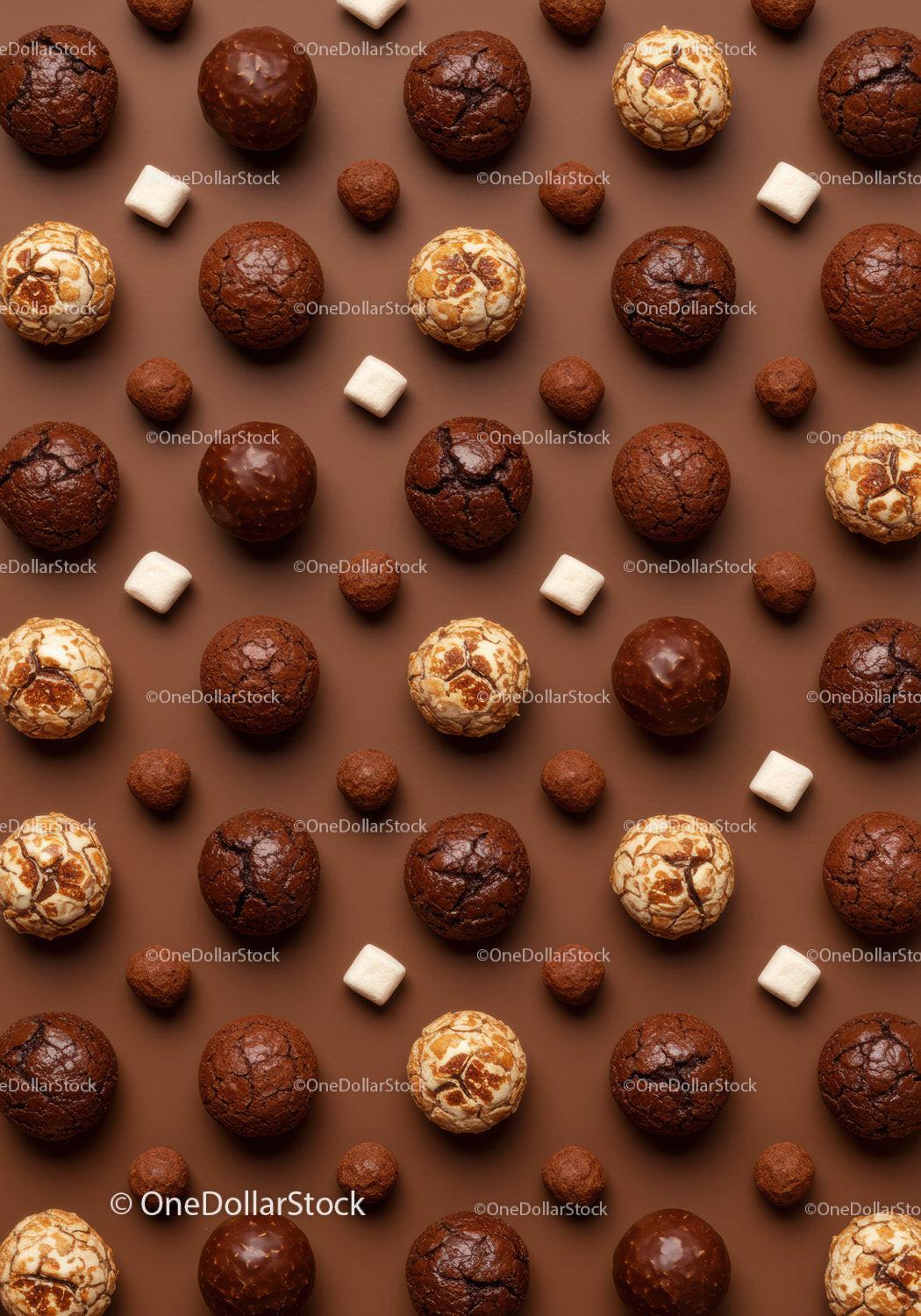 Assorted chocolate truffles and marshmallows pattern