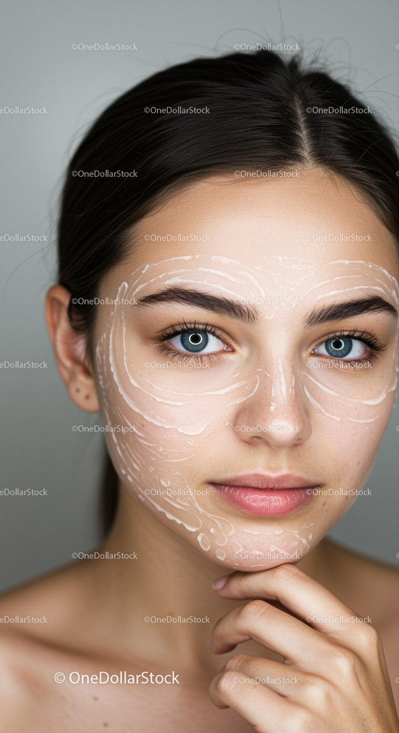 Young Woman Applying Facial Mask for Skin Care Routine