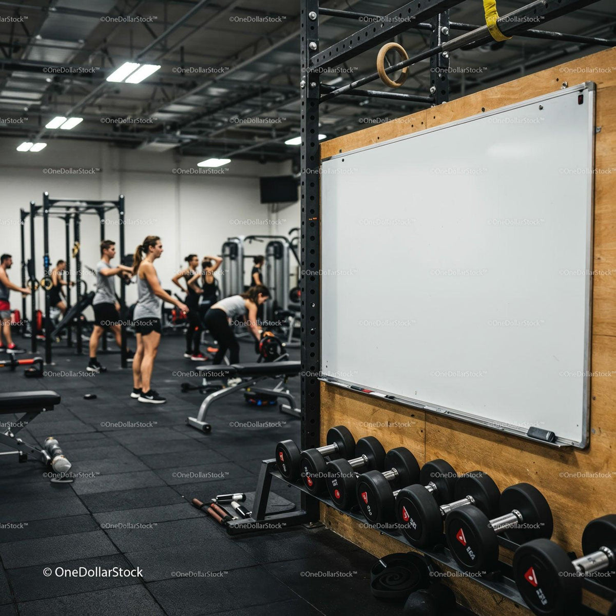 Group of people exercising in modern gym studio JPG Mockup Image preview