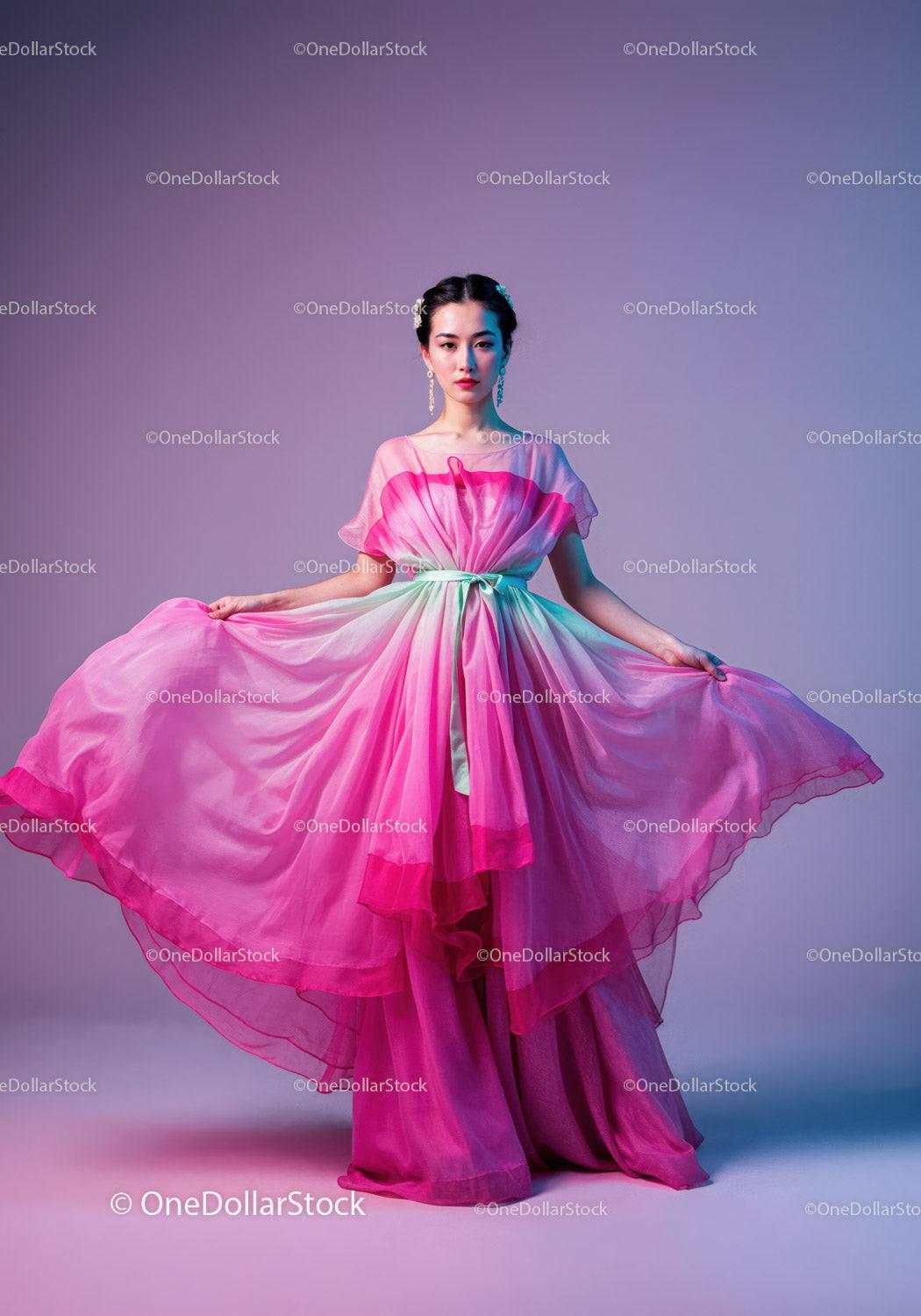 Elegant Female Model in Pink Dress with Vibrant Studio Lighting Stock Photo Bundle preview 5