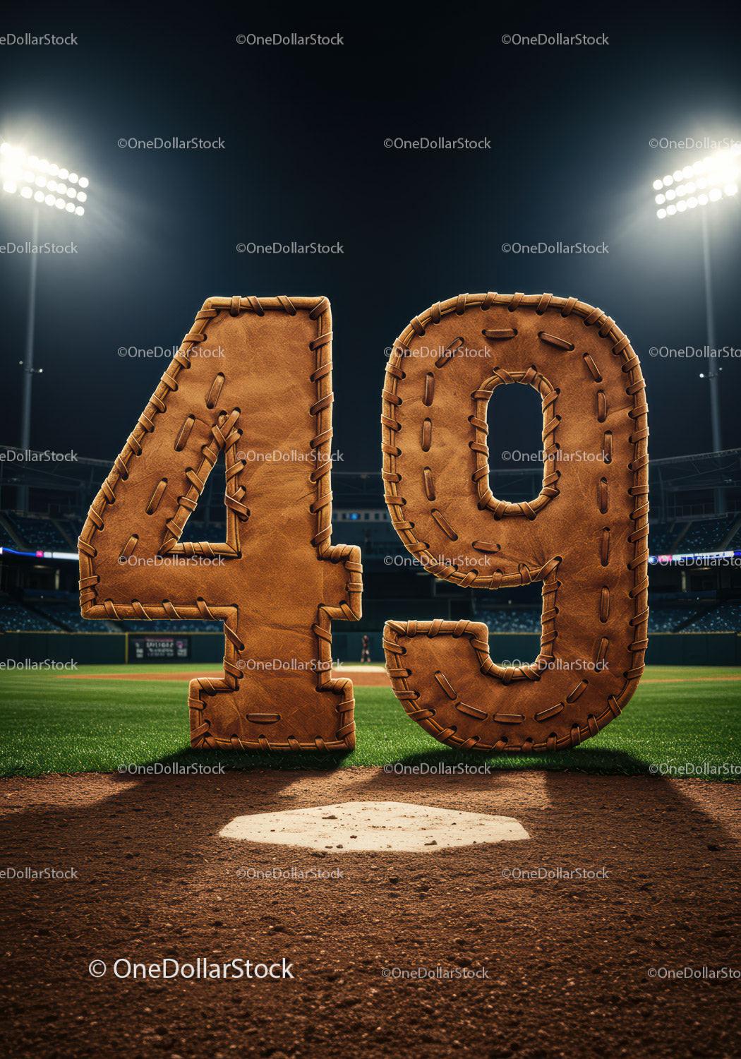 Leather Baseball Number Forty Nine on Stadium Field