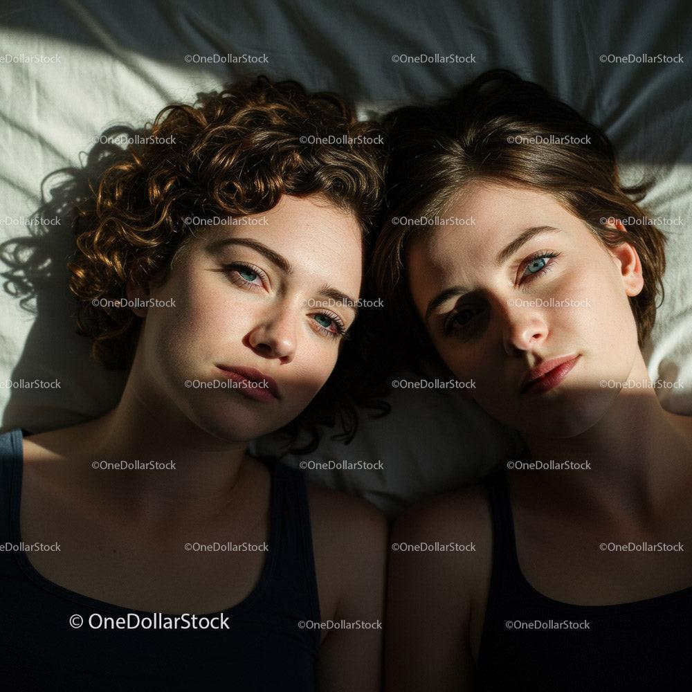 Two Young Women Relaxing Together in a Cozy Bedroom Setting Stock Photo Bundle preview 9