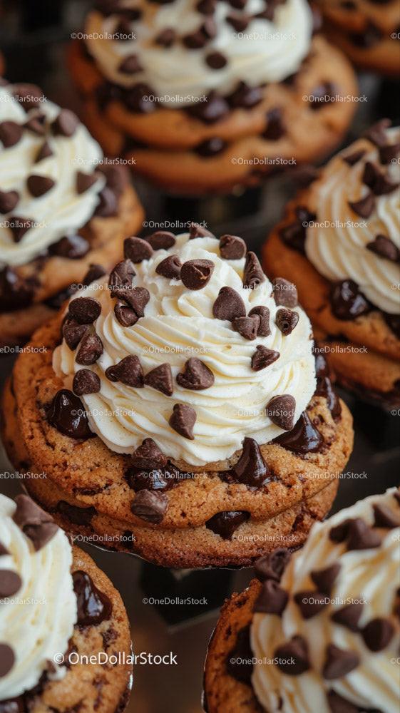 Chocolate Chip Cookies with Creamy Frosting and Chocolate Chips