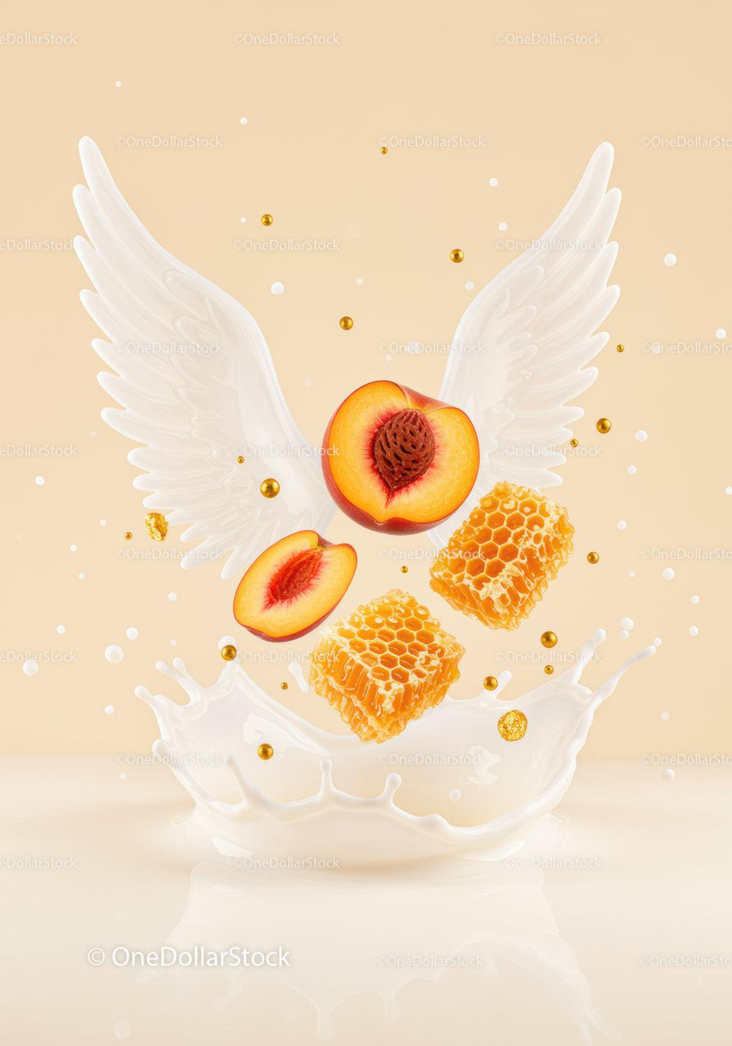 Peach and Honeycomb Splash with Angel Wings