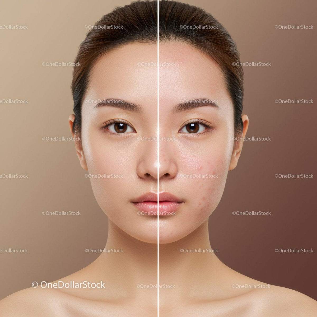 Portrait of a Young Woman with Clear Skin Showing Skincare Results