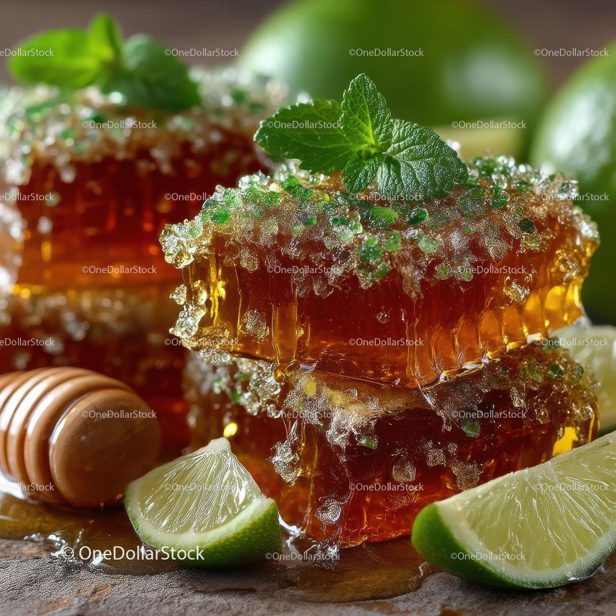 Delicious Honeycomb with Fresh Lime and Mint Leaves Stock Photo Bundle preview 17