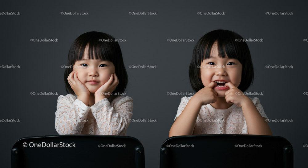 Two Happy Girls with Joyful Expressions Sitting Together Stock Photo Bundle preview 8