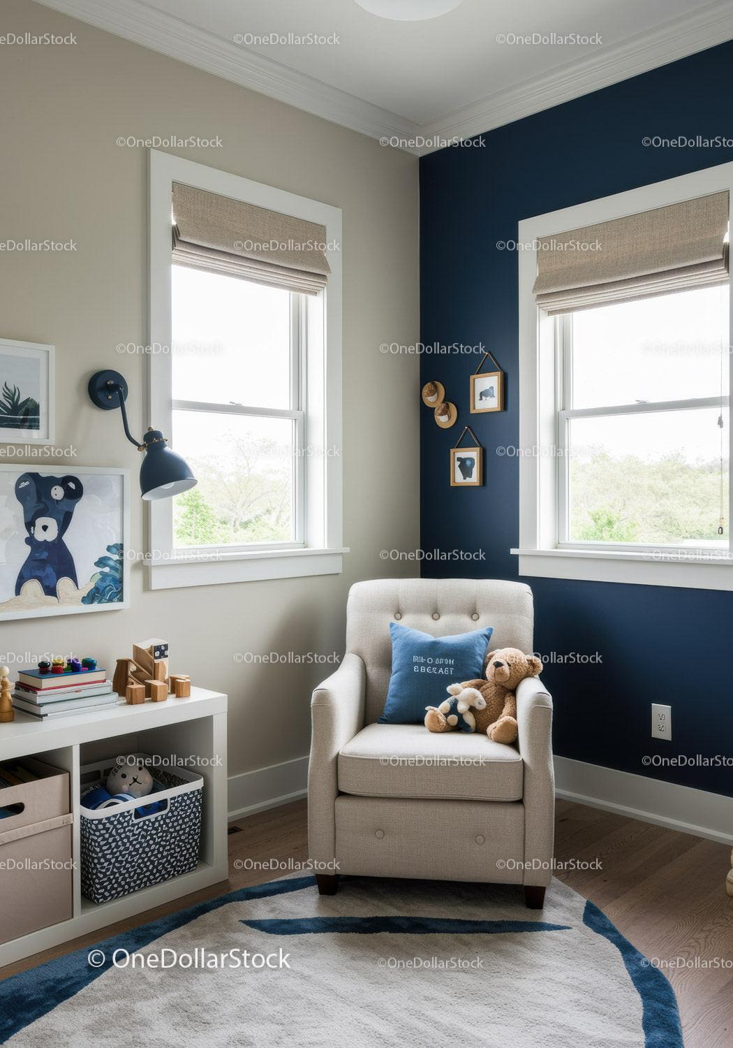 Modern Baby Nursery Room with Cozy Armchair and Children's Decor
