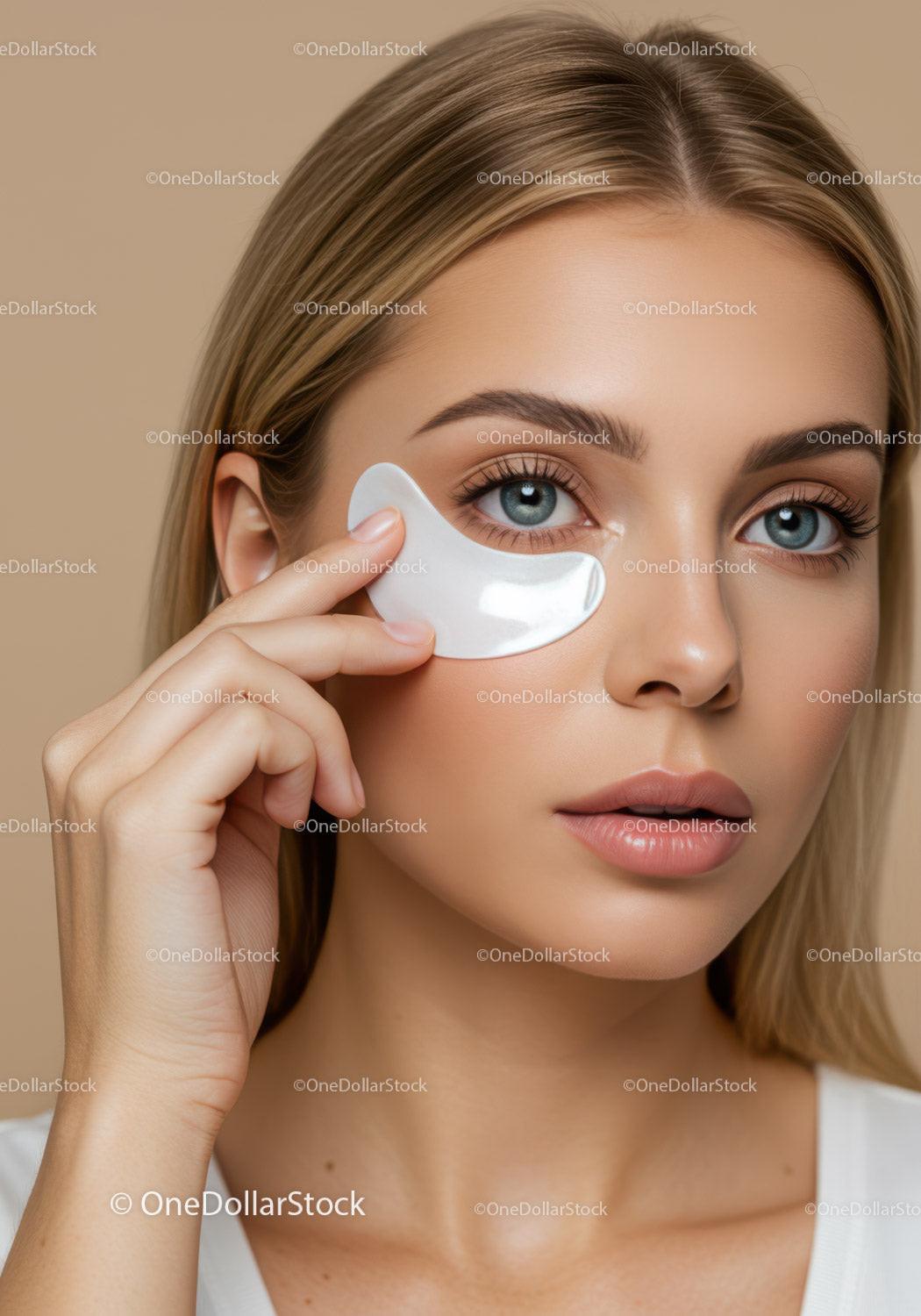 Close-up of a Woman Applying Eye Patch for Skincare Treatment
