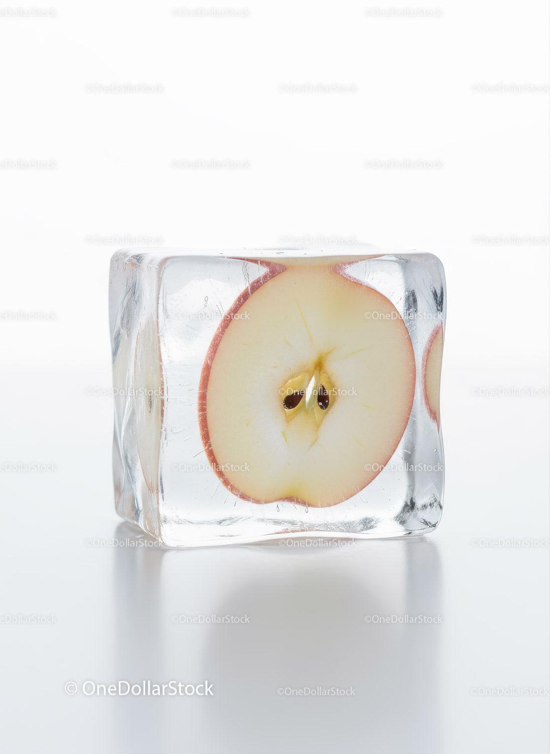 Fresh Apple Slice Preserved Inside Clear Ice Cube