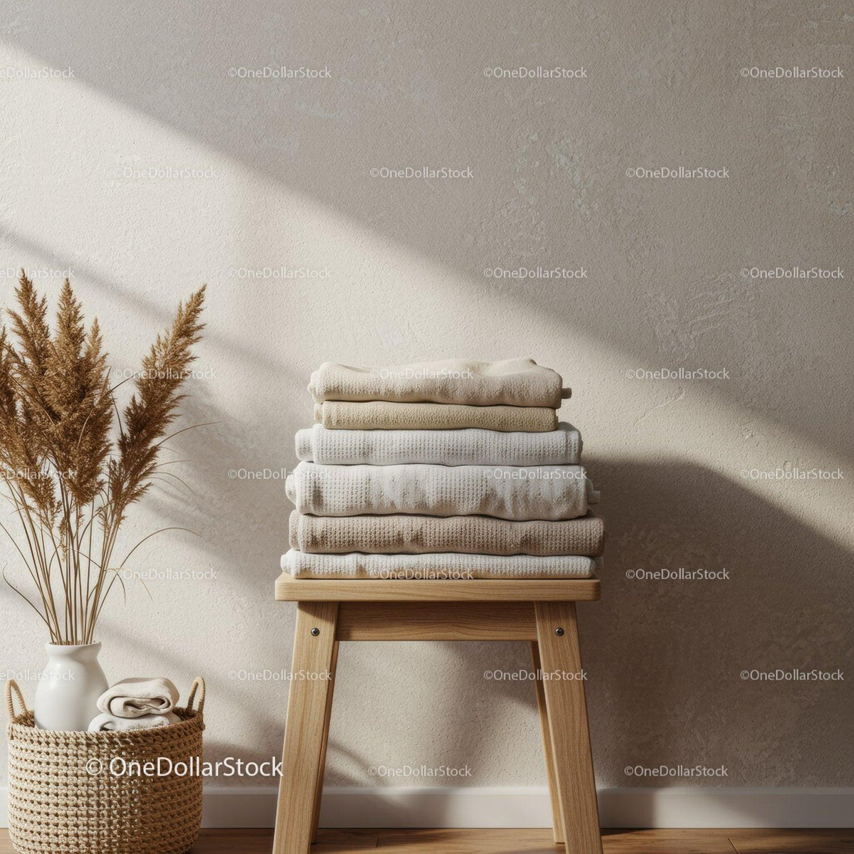 Neatly Folded Towels in Warm Minimalist Interior