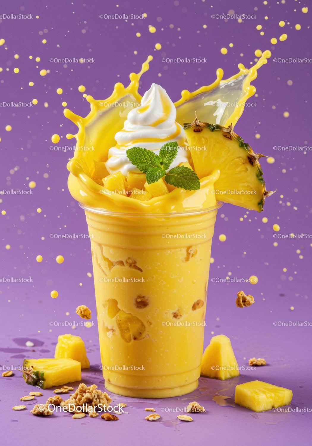 Refreshing Pineapple Smoothie with Cream and Mint Splash