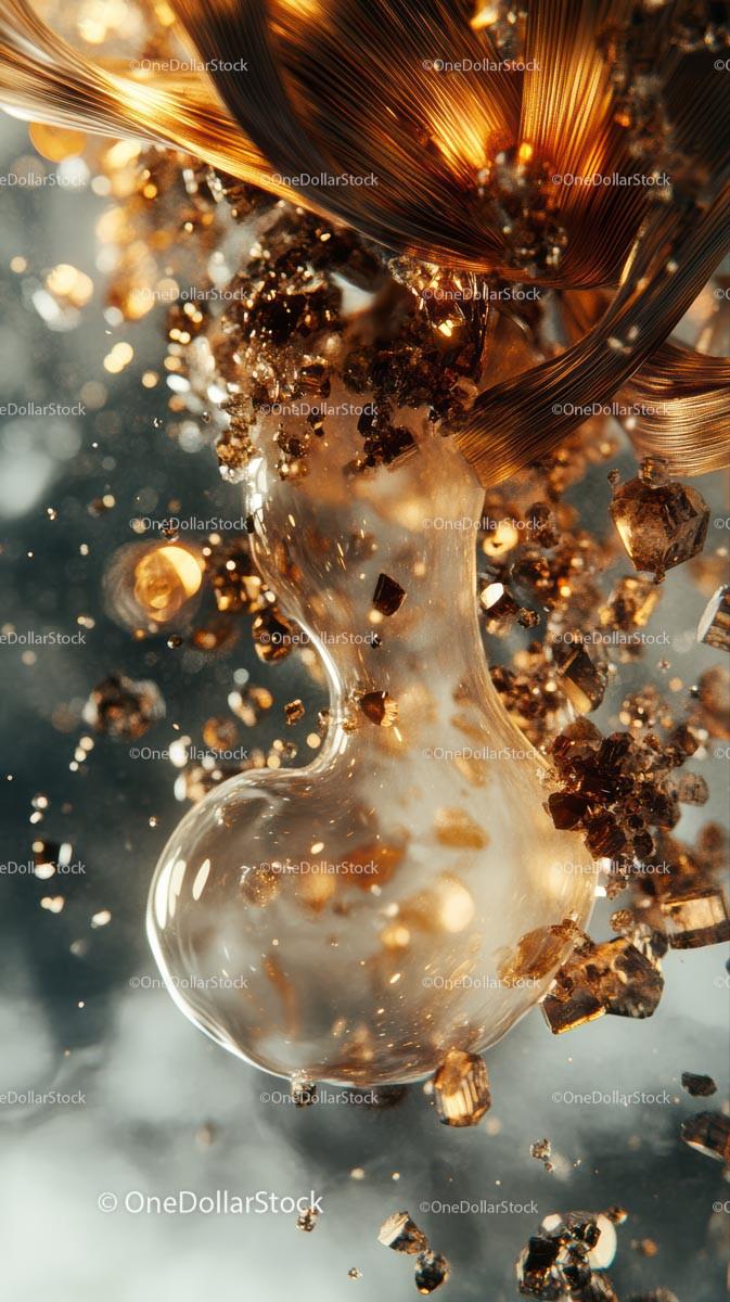 Liquid Splash in Gold with Metallic Particles