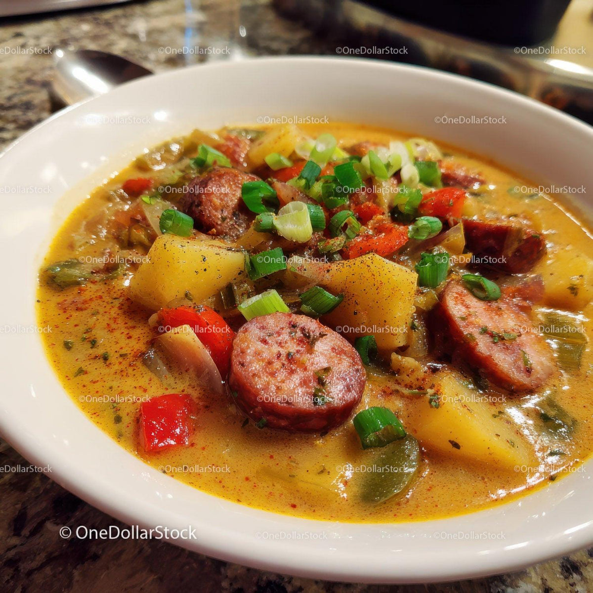 Hearty Sausage and Vegetable Soup with Potatoes and Carrots Stock Photo Bundle preview 24