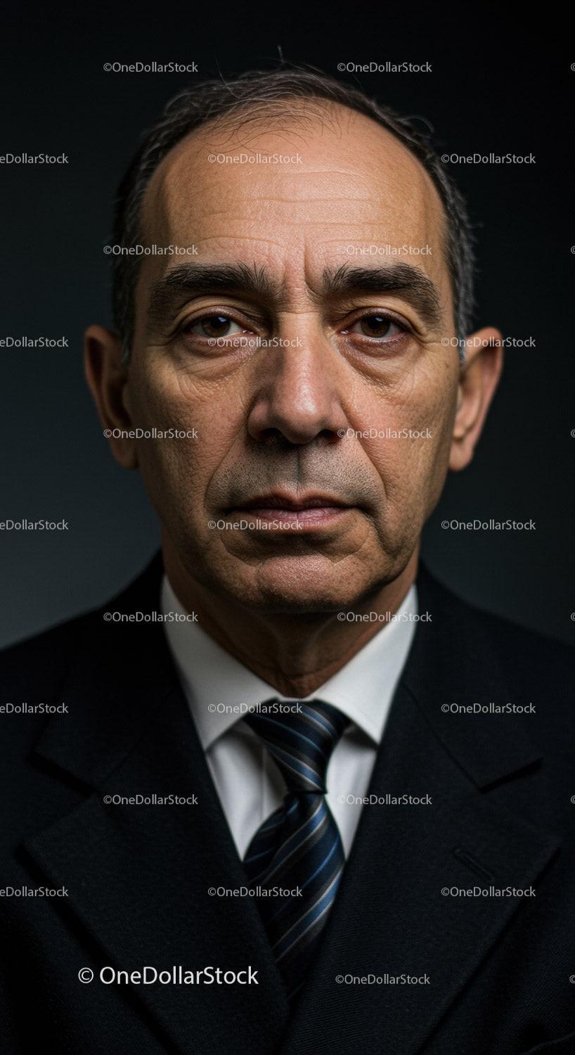 Serious mature man in formal suit and striped tie