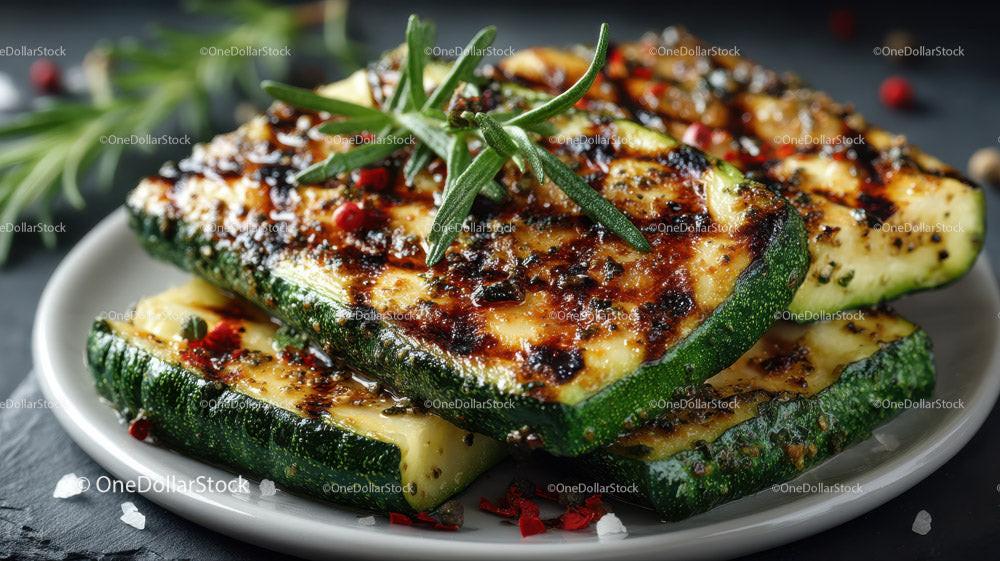 Grilled Zucchini Slices on Black Slate Plate with Char Marks Stock Photo Bundle preview 12