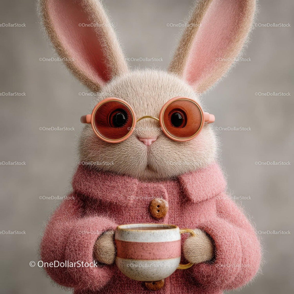 Cute Bunny Wearing Sunglasses and Cozy Pink Sweater Holding Coffee Mug Stock Photo Bundle preview 9