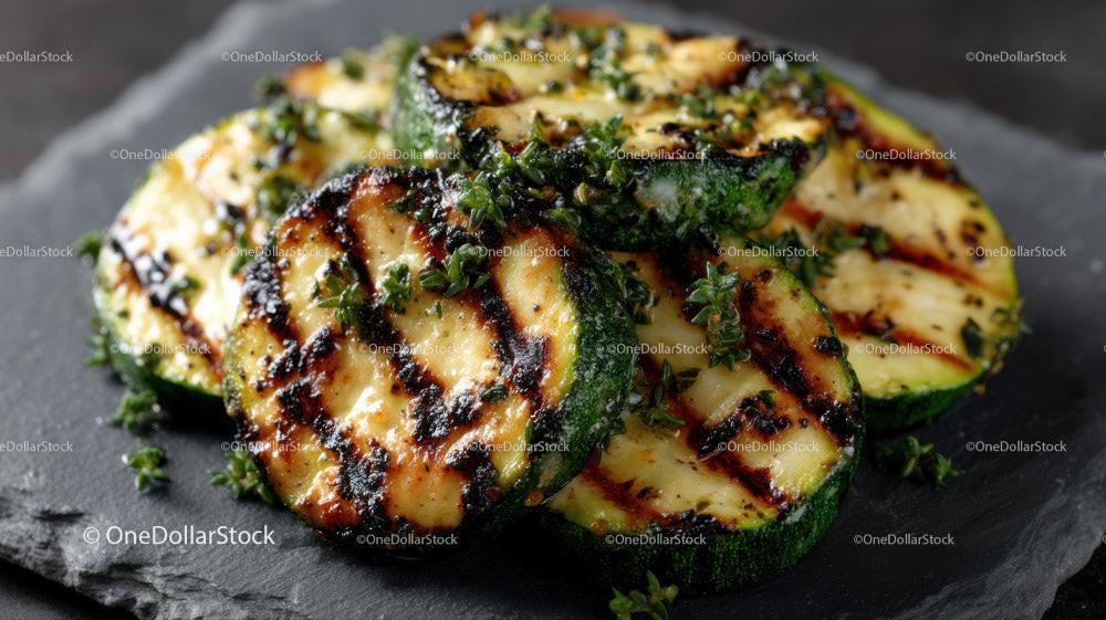 Grilled Zucchini Slices on Black Slate Plate with Char Marks Stock Photo Bundle preview 26
