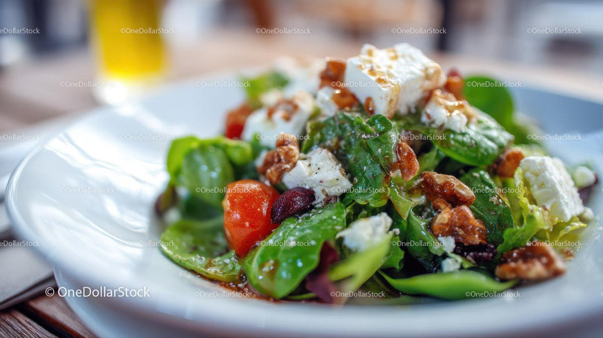 Colorful Vegetable Salad with Feta and Walnuts for Healthy Eating