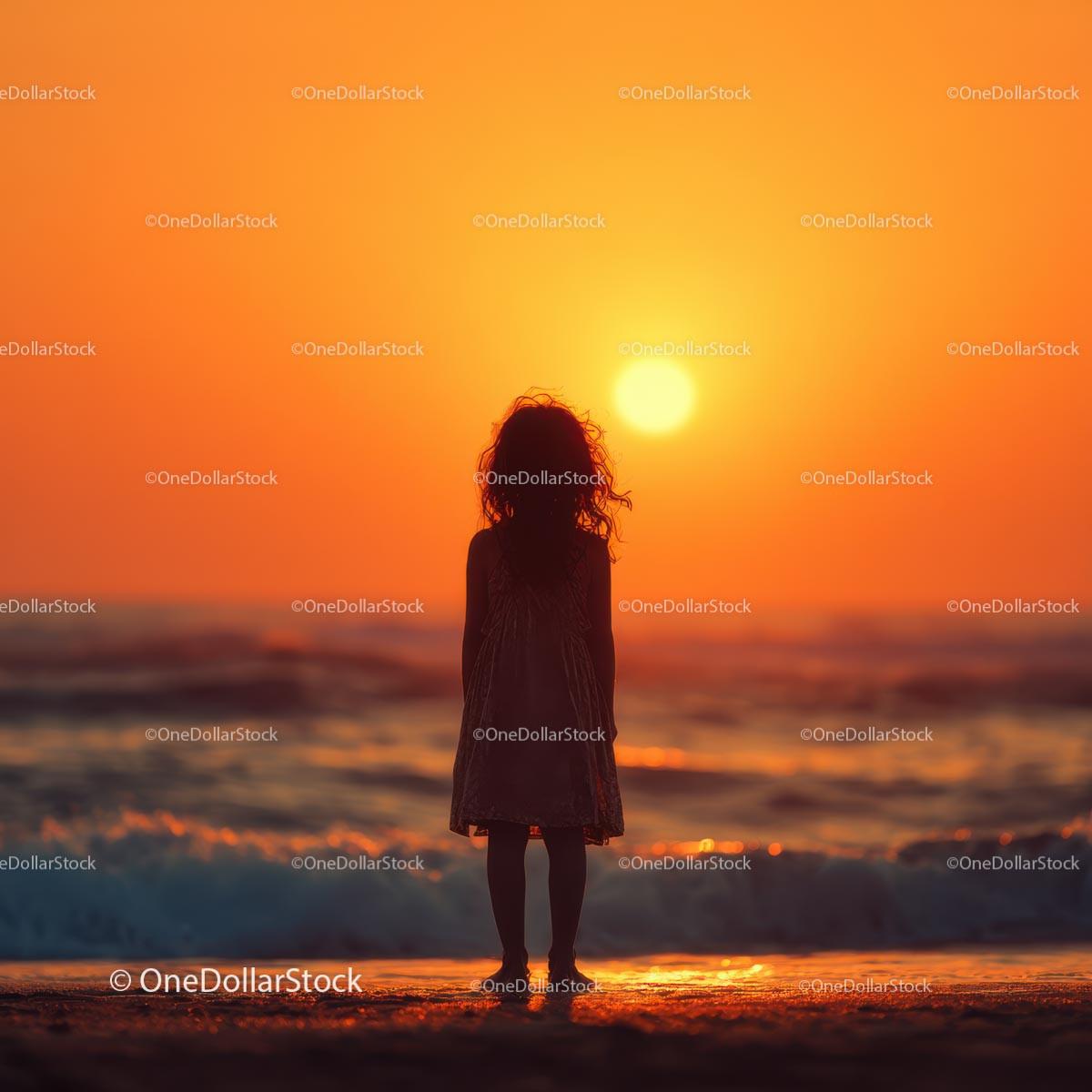 stock photo bundle made with Silhouette of a Child at Sunset by the Ocean Shore Stock Photo Bundle