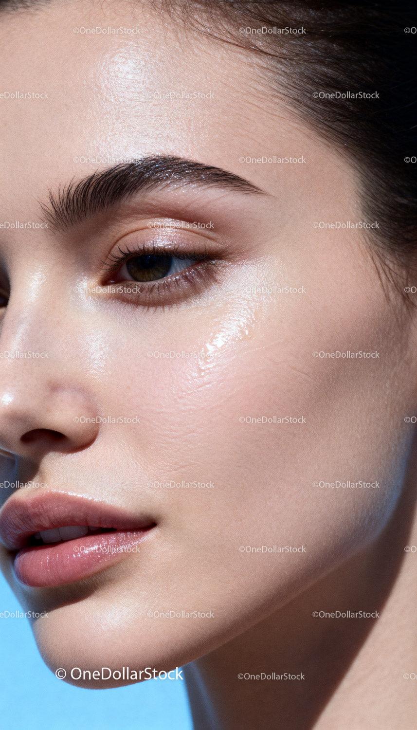 Close up of natural glowing skin with soft makeup