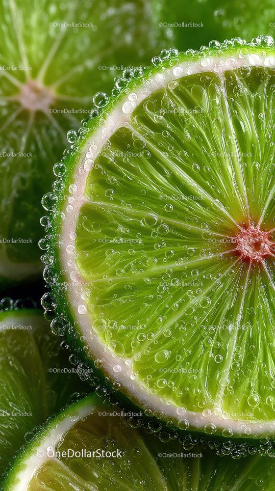 Fresh Lime Slice with Bubbles for Refreshing Summer Drink