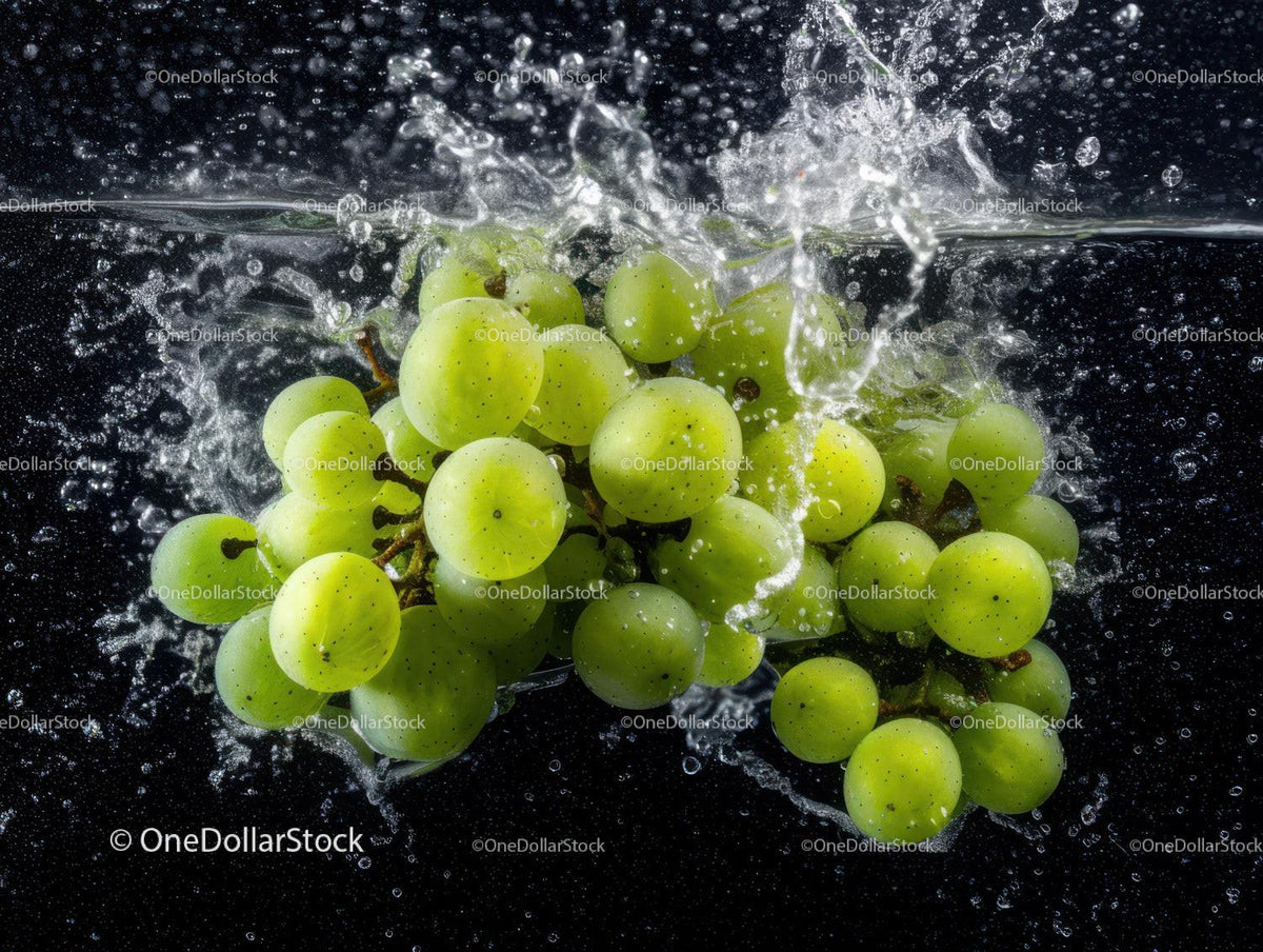 Green Grapes Splashing into Water Fresh Fruit with Vibrant Colors
