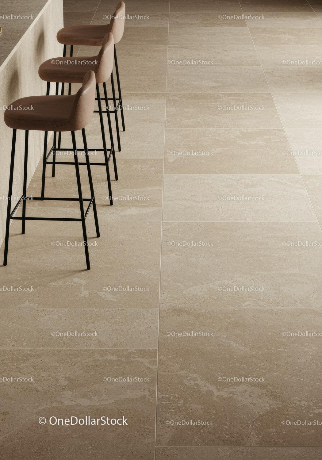 Modern Kitchen Bar Stools with Beige Tiles and Stylish Interior Design