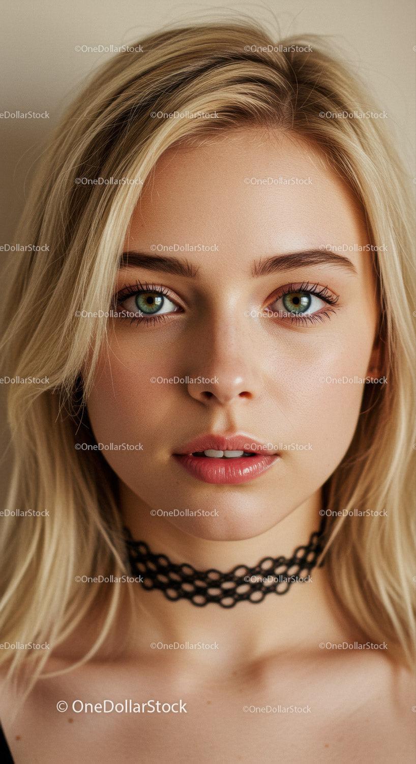 Portrait of a Young Woman with Blonde Hair and Blue Eyes in Soft Light
