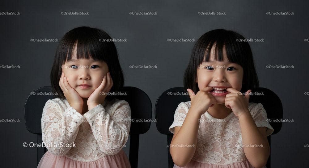 Two Happy Girls with Joyful Expressions Sitting Together Stock Photo Bundle preview 5