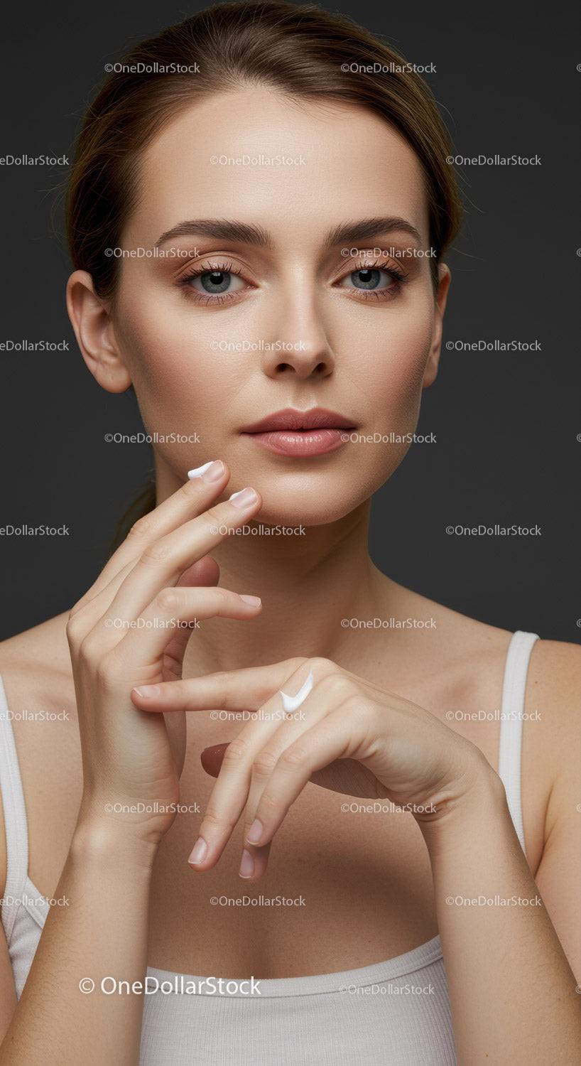 Elegant Portrait of Young Woman with Flawless Skin and Serene Expression