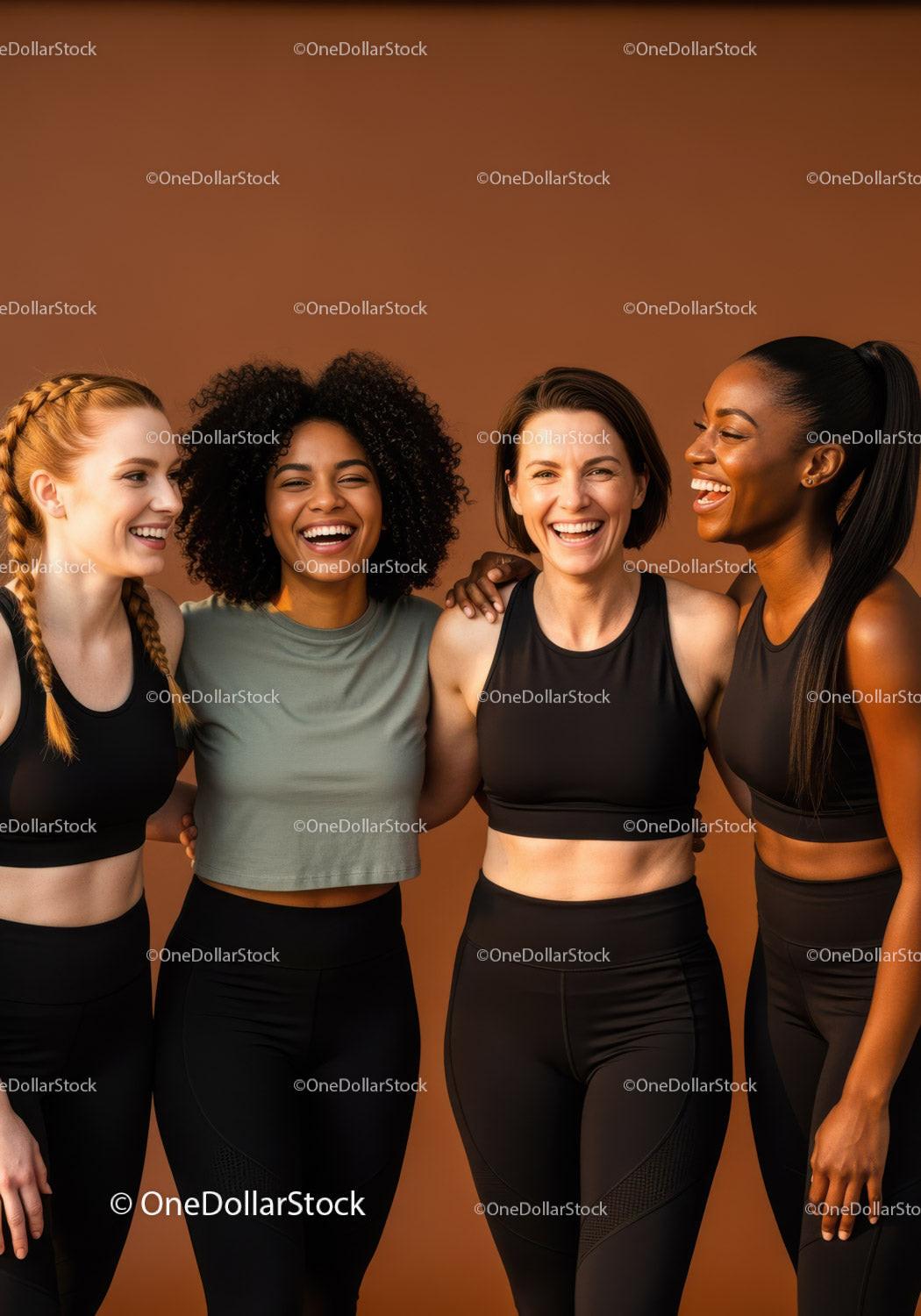Diverse group of women smiling in fitness wear