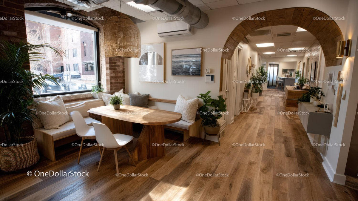 Modern Cozy Living Room with Wooden Floors and Indoor Plants