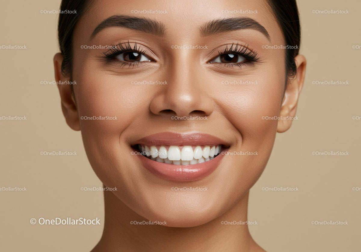 Close up of happy young woman with natural makeup