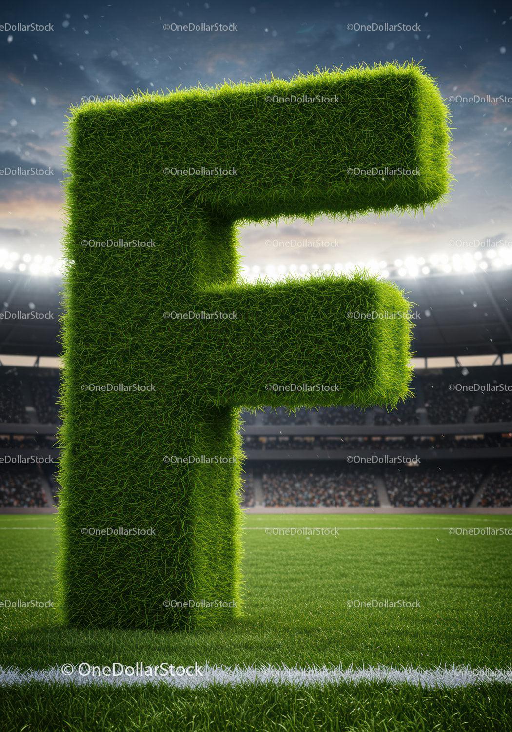 Large Grass Letter F on Football Stadium Field