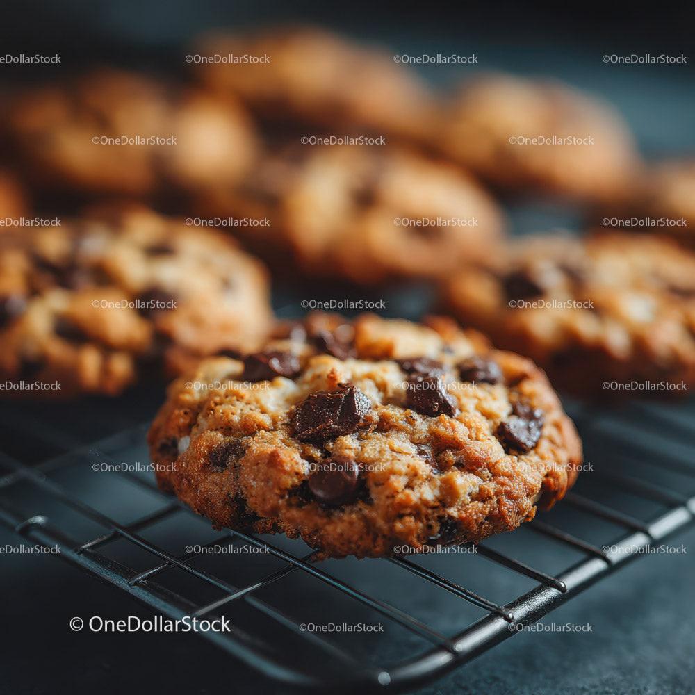 Freshly Baked Chocolate Chip Cookies on Cooling Rack Stock Photo Bundle preview 20