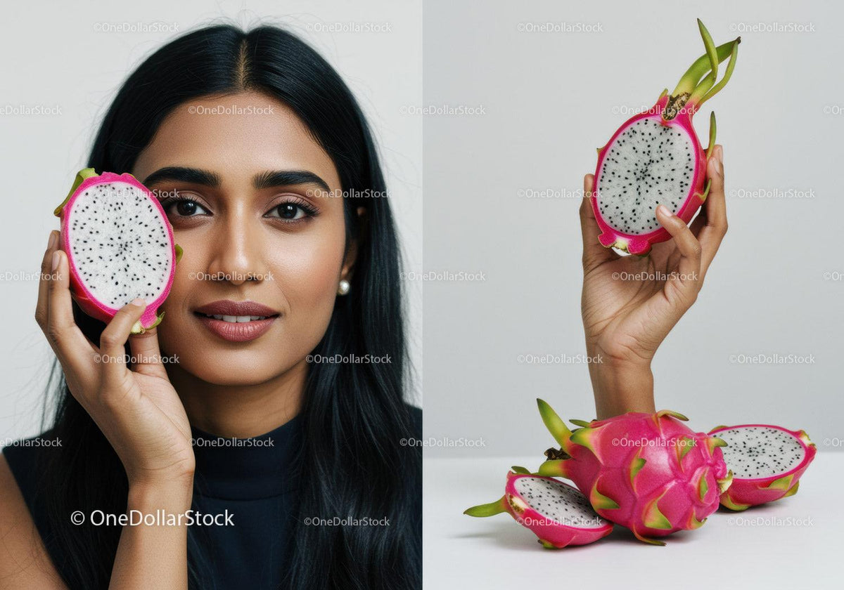 Vibrant Woman Holding Fresh Dragon Fruit for Health and Beauty