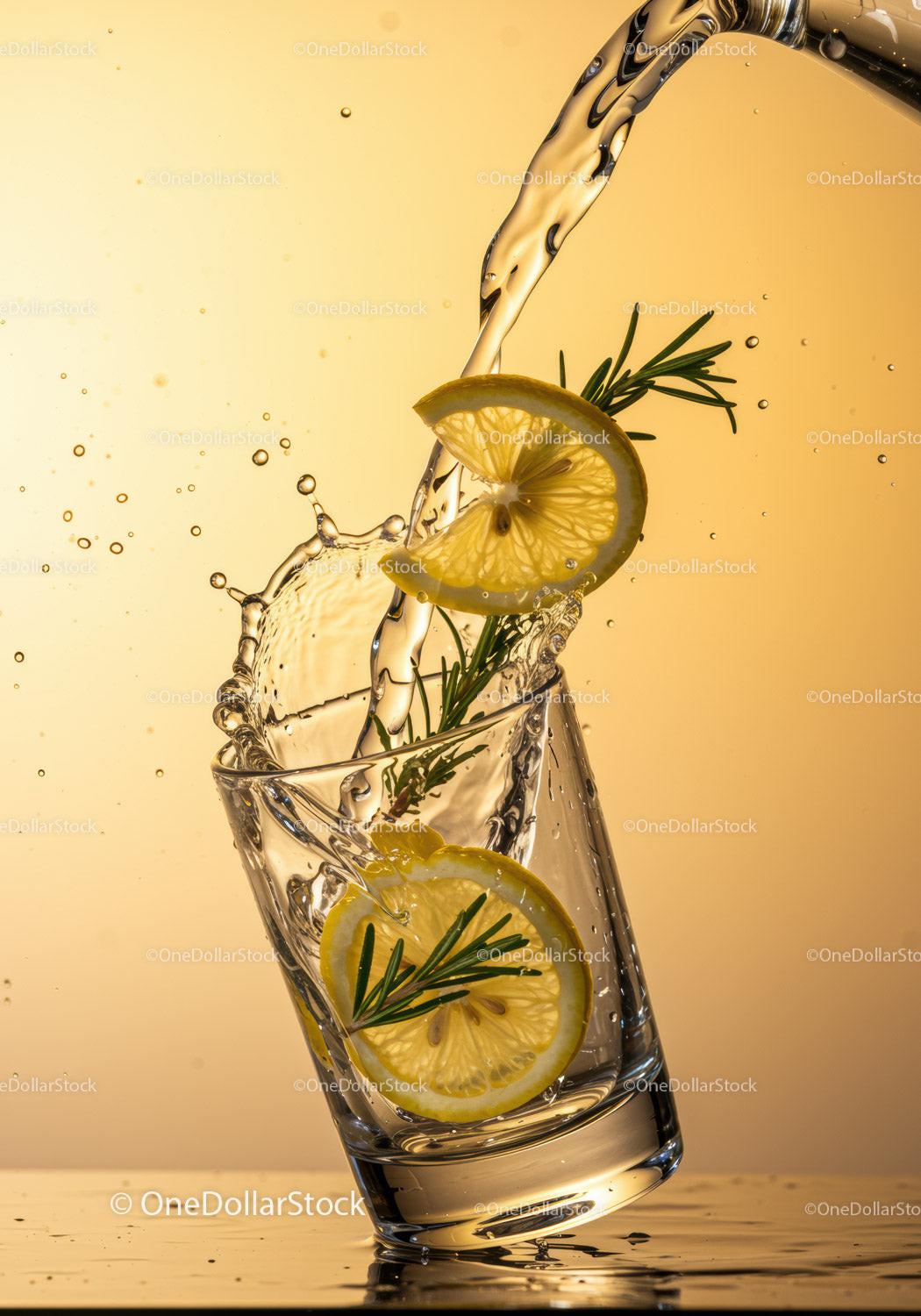 Refreshing Lemon Water Splash with Rosemary Herb