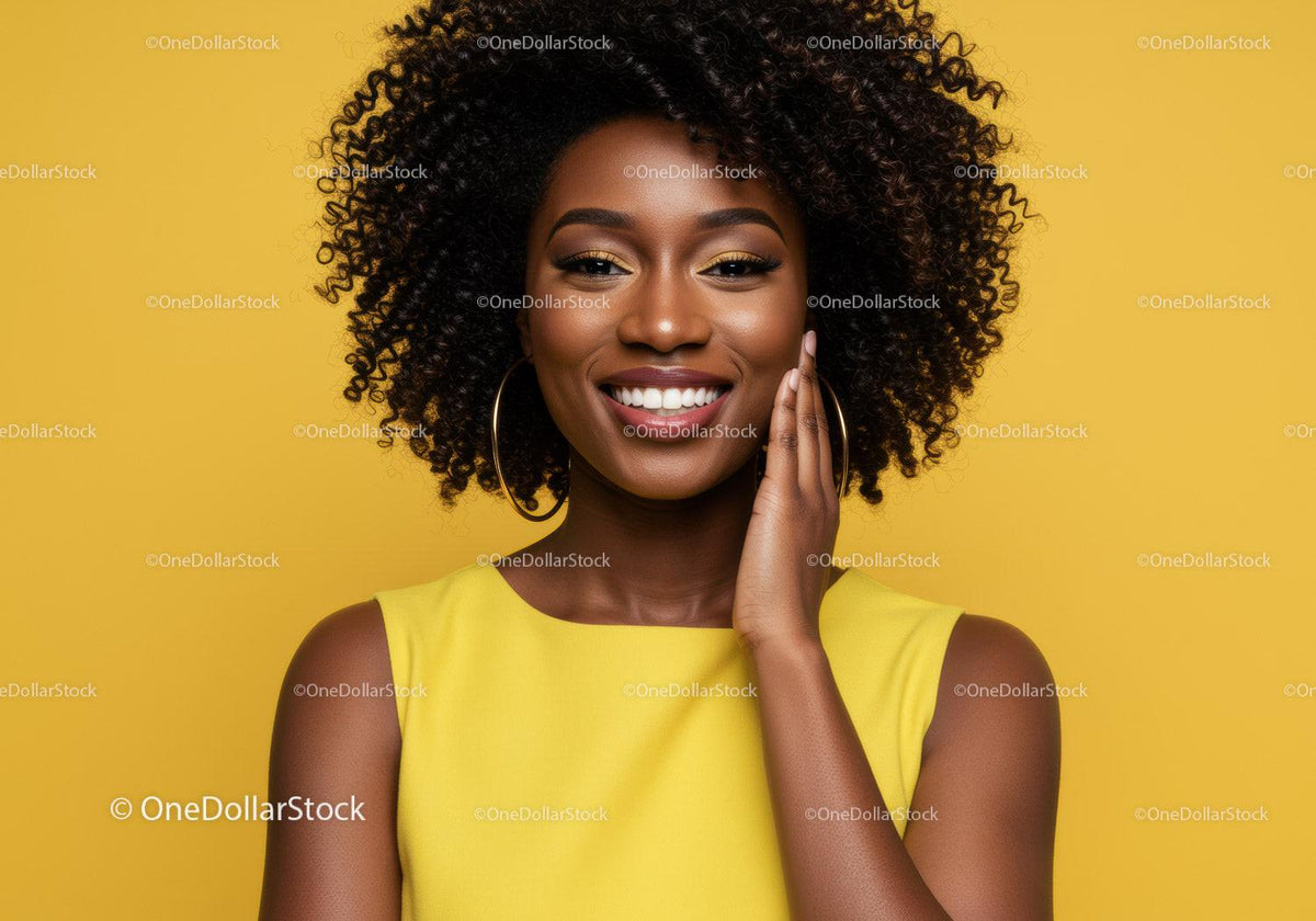 Elegant African American Woman with Curly Hair and Bright Smile