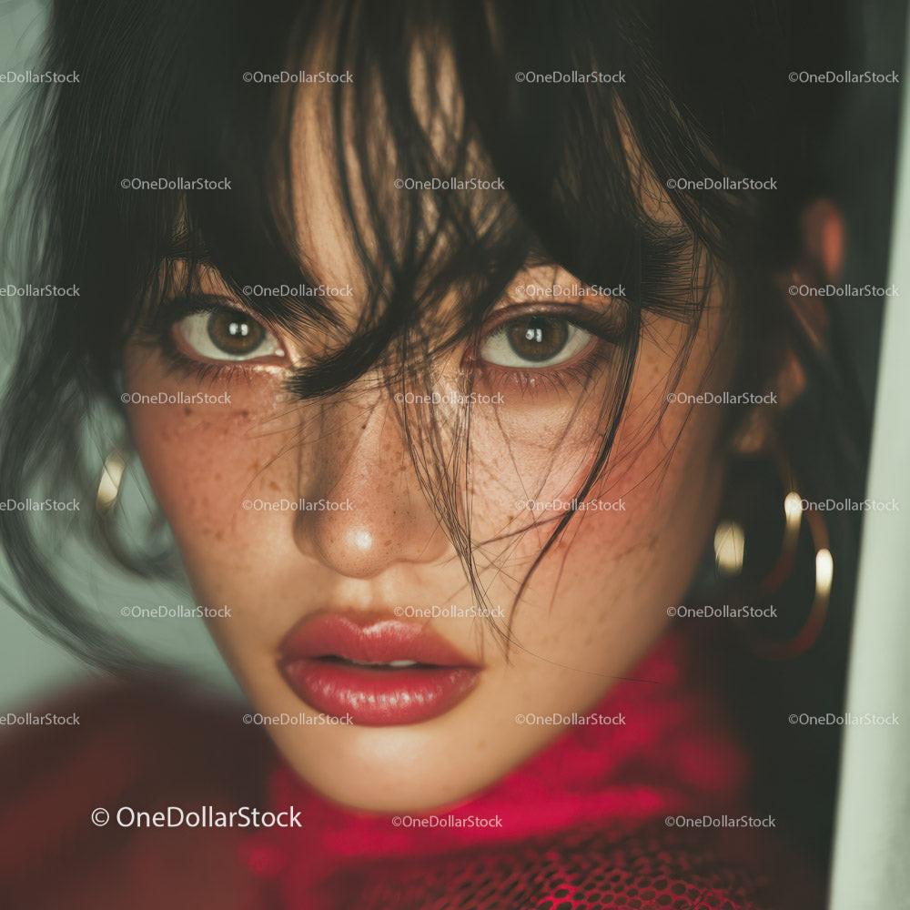 Close-up Portrait of a Woman with Freckles and Brown Eyes
