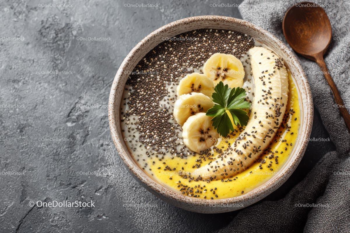 Delicious Tropical Smoothie Bowl with Banana and Chia Seeds Stock Photo Bundle preview 21