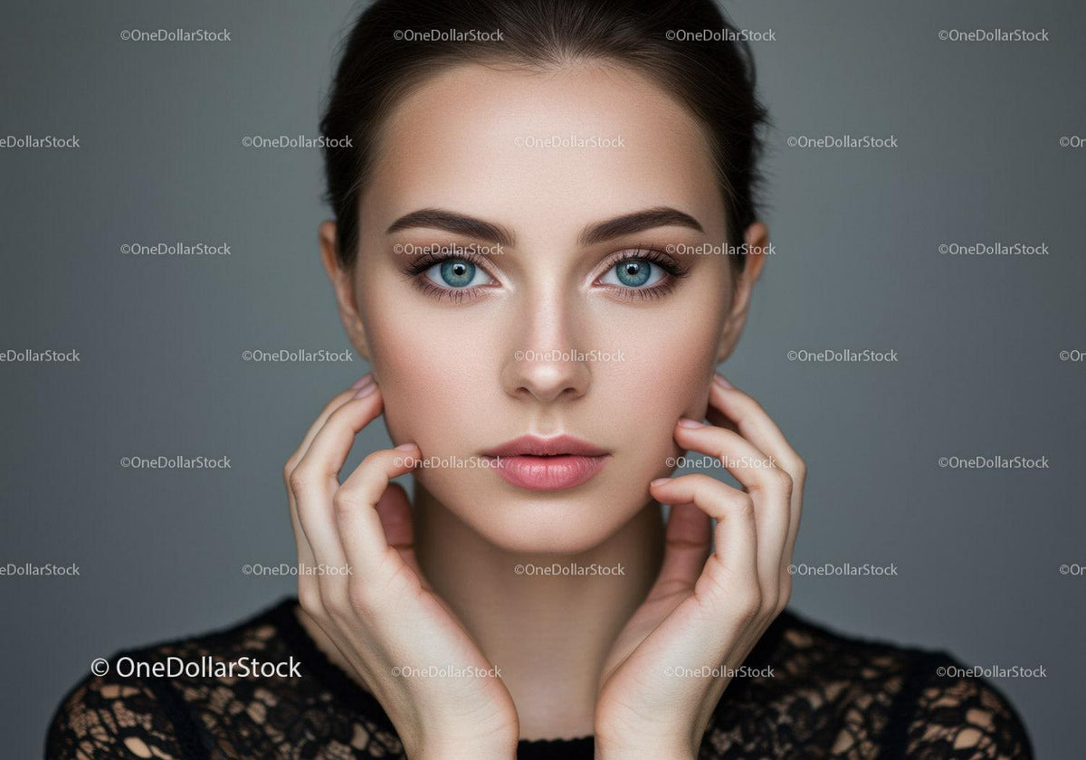 Elegant Portrait of a Woman with Blue Eyes and Flawless Skin