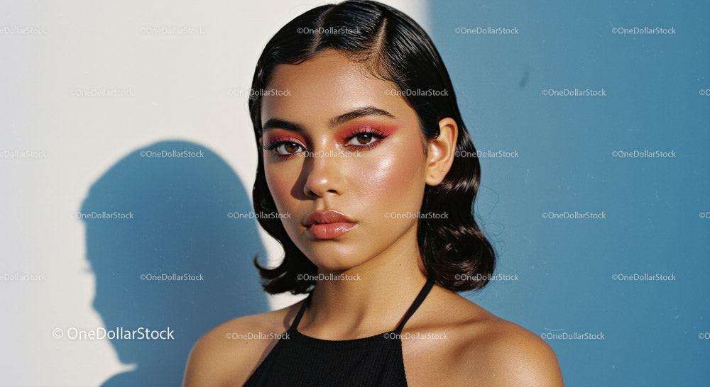 Stunning Portrait of a Young Woman with Vibrant Makeup Stock Photo Bundle preview 7