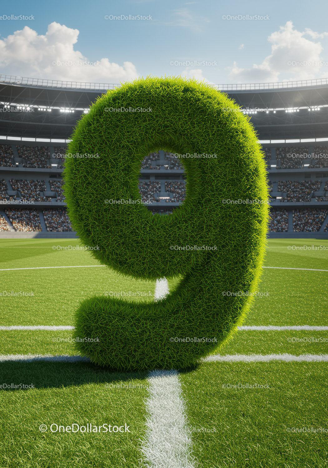 Green Grass Number Nine on Football Field
