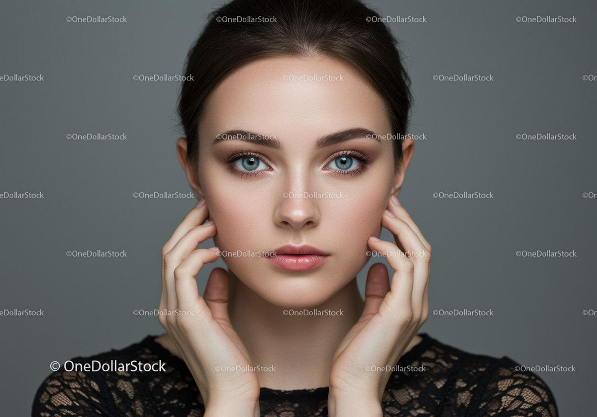 Elegant Woman with Blue Eyes and Clear Skin Portrait