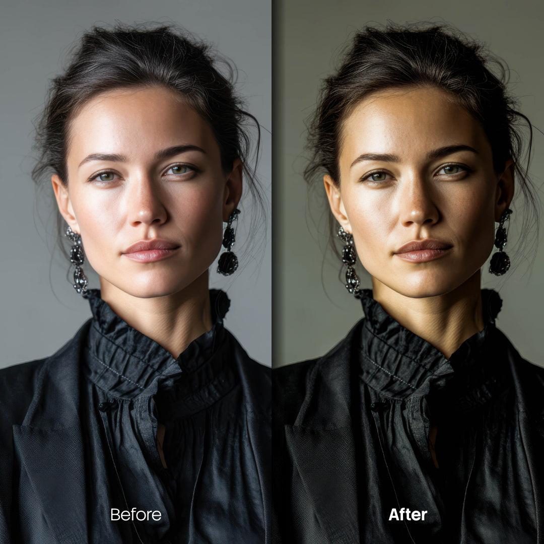 portrait photography edit with Cinematic Portrait Lightroom presets