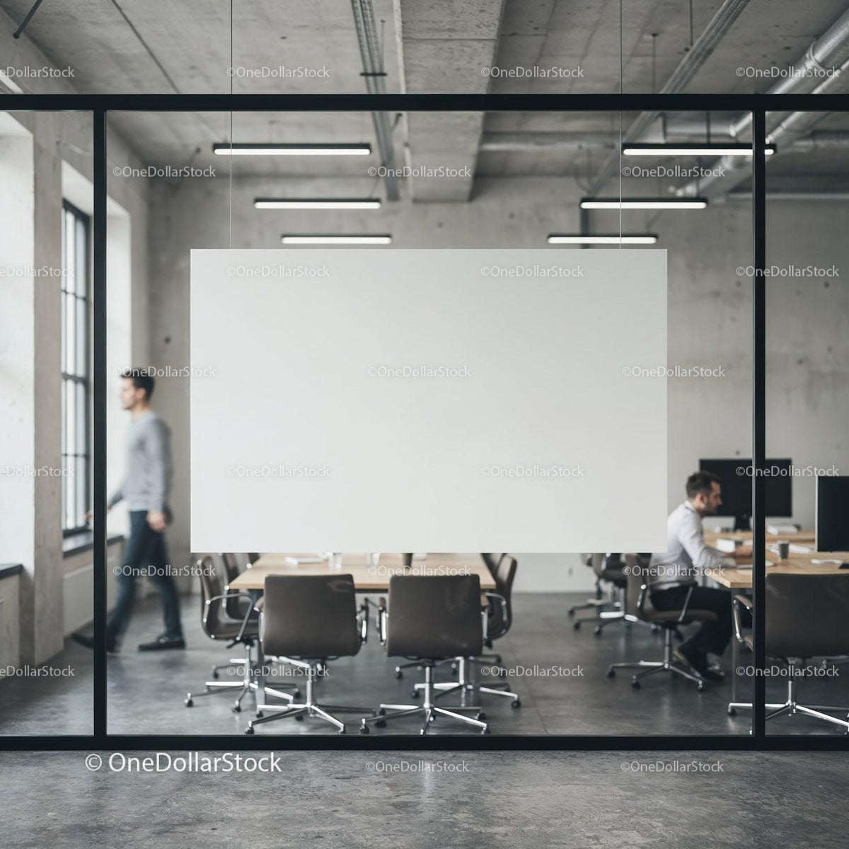 Modern office meeting room with glass walls and seating JPG Mockup Image preview